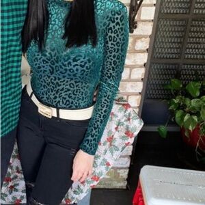 Shein Sheer Leopard Long Sleeve Blouse Size Small